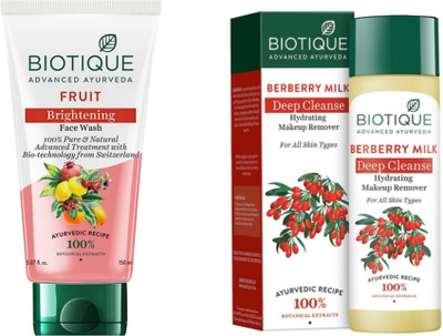 BIOTIQUE Fruit Face Wash 150 ML & Berberry Milk Makeup Remover 120 ML(2 Items in the set)