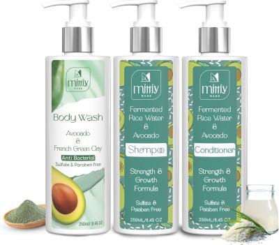 MittiyMade Mittiy Made Fermented Rice Water Shampoo + Conditioner + Body Wash Combo With Avacado (250ml each) 750ml - Pack of 3(3 Items in the set)