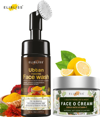 ELIBLISS Ubtan Face Wash Foaming with Built-In Face Brush + L- Glutathione Face Cream(2 Items in the set)