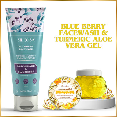 SILEOSA Blue Berries Facewash with Turmeric Extracts Aloe Vera Gel for Invigorate skin(2 Items in the set)
