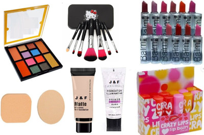 Zailie 12 clr Eyeshadow 2in1puf makeup brush Foundation Primer _crazylip_addbalm(35 Items in the set)