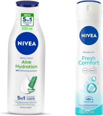 NIVEA Aloe Hydration Body Lotion - 200ml & Fresh Comfort Deodorant - 150ml(2 Items in the set)