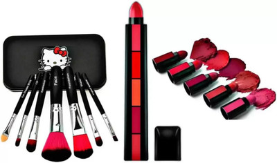 SUBHMUN 5 Step Matte Lipstick & 7 Pcs Mini Makeup Brushes With Storage Box (2 Items in the set)(2 Items in the set)