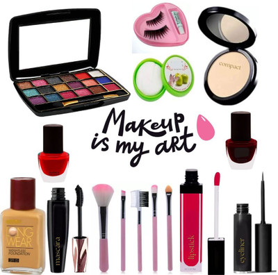 lately eyeshadow with eyeliner mascara lipstick compact foundation nail polish & eyelash(11 Items in the set)