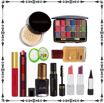 swenky eyeshadow with eyeliner mascara kajal lipstick sindoor lipstick & loose powder(Pack of 11)