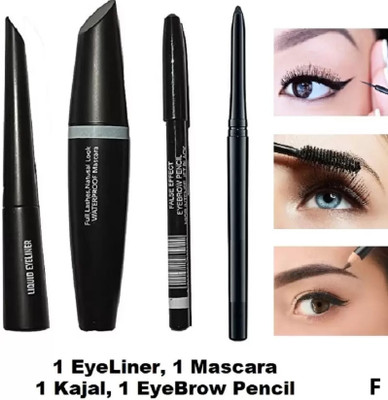 huemic Insta EyeLiner + Hypercurl Mascara + Colossal Kajal + Eyebrow Pencil DF(4 Items in the set)