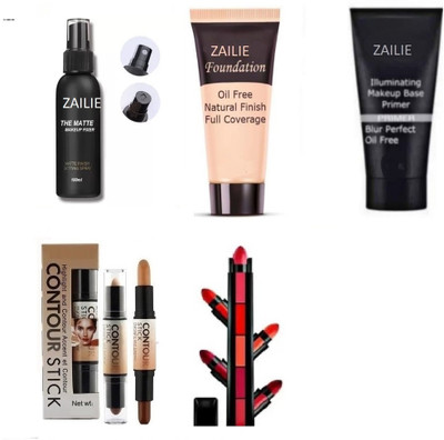 Zailie Contour ,5 in 1 Lipstick ,Primer ,Fixer, Foundation(5 Items in the set)