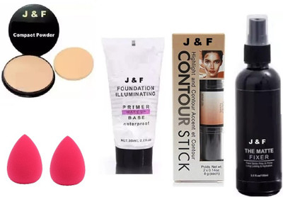 Zailie Face Compact , Sponge Puff(2),Primer, Contour,Fixer(6 Items in the set)