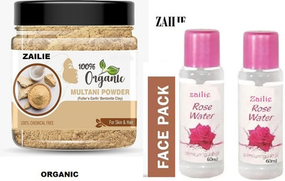 Zailie 250Grm. Multani Mitti Powder with Rose water 60Ml. Set of2 w10482(2 Items in the set)