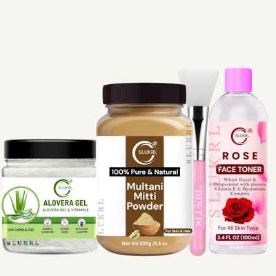 slukrl Aloe Vera Gel & Mitti Pack for Cooling Skin and Scalp Women & Men(4 Items in the set)