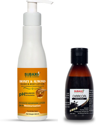 Subaxo HERBAL HONEY AND ALMOND BODY LOTION 200 ML AND CHARCOAL FACE WASH 100 ML(2 Items in the set)