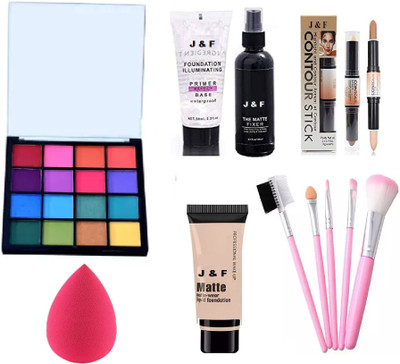 Zailie 16 Clr Eyeshadow,Primer,Fixer,Foundation,Contour,5Pc Brush,Puf(7 Items in the set)