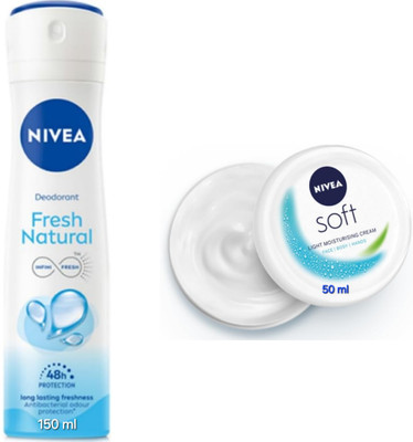 NIVEA Fresh Natural Deodorant - 150ml & Soft Light Moisturising Cream - 50ml(2 Items in the set)