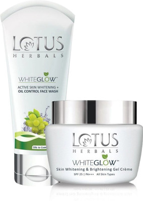 LOTUS HERBALS WhiteGlow Skin Whitening & Brightening Gel Creme 40g WITH active skin whitening oil control face wash 50g(2 Items in the set)