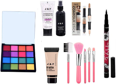 Zailie 16 Clr Eyeshadow,Primer,Fixer,Foundation,Contour,5 Pc Brush,Eyeliner(7 Items in the set)