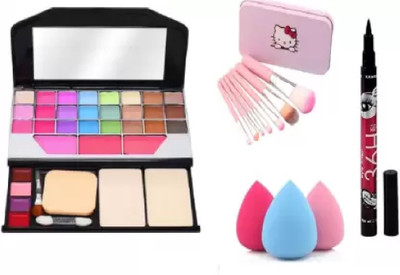 Zailie 6155 Kit +3 Blender Puff +7 Pc. Brush +36 Hour Eyeliner(6 Items in the set)