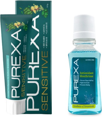 PUREXA One Sensitive Herbal Toothpaste One Antioxidant Mouthrinse Mouthwash(2 Items in the set)