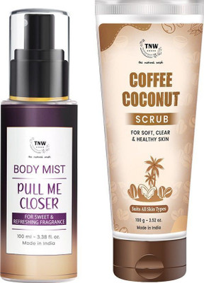 TNW - The Natural Wash Combo with Pull Me Closer Body Mist and Coffee Coconut Scrub | For Long-Lasting Fragrance & Removing Dead Skin Cells(2 Items in the set)