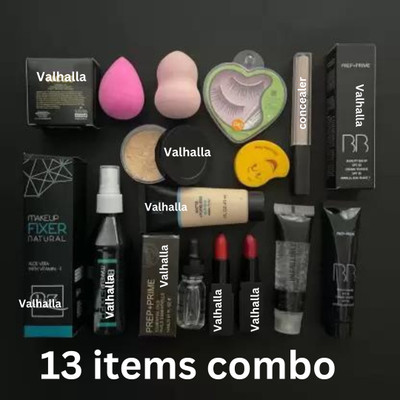 Valhalla face makeup kit primer fixer foundation face serum concealer lipstick eyelash(Pack of 13)