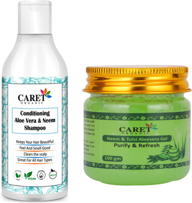 Caret Organic Conditioning Aloevera & Neem Shampoo (300ml) AND Neem, Tulsi & Aloevera Gel (100g)- Pac k of 2(2 Items in the set)