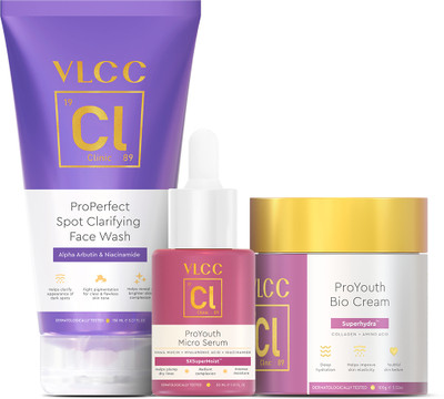 VLCC Clinic Age Defying Regime (Spot Clarifying Face Wash - 150 ml, ProYouth Micro Serum - 30 ml & Bio Cream - 100 g)(3 Items in the set)