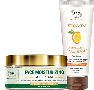 TNW - The Natural Wash Face Moisturizing Gel Cream & Vitamin C Exfoliating Face Wash for Soft & Glowing Skin | Skincare Products with Natural Ingredients(2 Items in the set)
