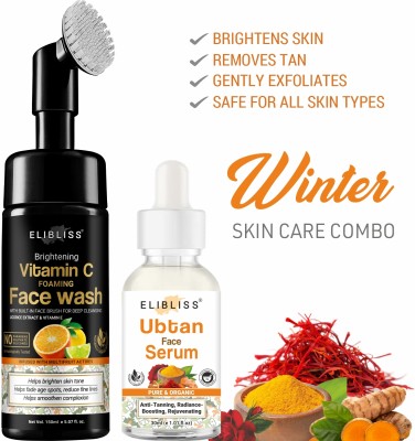 ELIBLISS Vitamin C Foaming Face Wash with Ubtan Serum for Deep Cleansing, Glowing Skin(2 Items in the set)