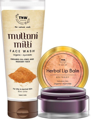 TNW - The Natural Wash Multani Mitti Face Wash for Oily skin to Normal skin For Men and Women (100 ml) with Herbal Beetroot Lip Balm For Dry Damaged and Chapped Lips(2 Items in the set)