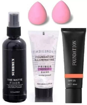 SUBHMUN Makeup combo of Primer & Fixer & Foundation With two puff sponge(4 Items in the set)