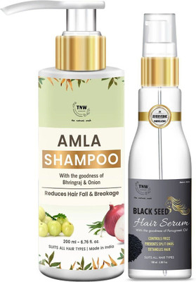 TNW - The Natural Wash Hair Care Combo Amla Shampoo & Hair Serum (Amla Shampoo + Black Seed Hair Serum) 300 ml Ultimate Hair Care Kit For Dry Frizz-free,Rough,Smooth & Silky Hair(2 Items in the set)