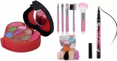 Ashav Huda Perfect Beauty Heart Eye Shadow & 5 Pc Make Up Brush & 6 In 1 Puff & 36 Hour Eyeliner(4 Items in the set)