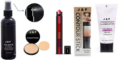 Zailie Face Compact, 5 in 1 Red Lipstick,Fixer, Contour, Primer(5 Items in the set)