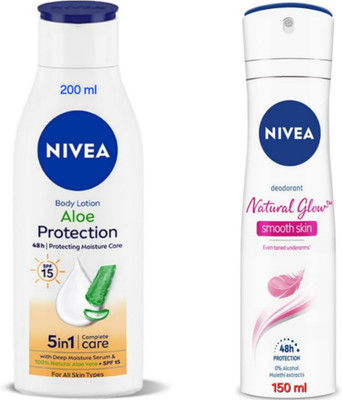 NIVEA Aloe Protection Body Lotion - 200ml & Natural Glow Smooth Skin Deodorant - 150ml(2 Items in the set)