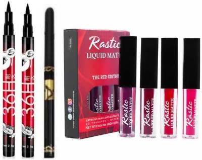 Leepstix WATERPROOF LONGLASTING LIQUID LIPSTICK (Pack of 4) + 2 Eyeliner & Kajal(4 Items in the set)