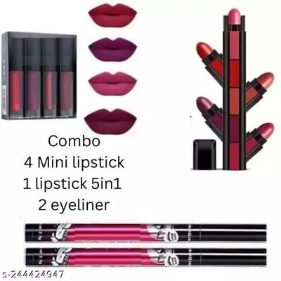 Hot Beauty 4 pcs lipstick, 5 in 1 lipstick and 2 eyeliners Combo pack(11 Items in the set)