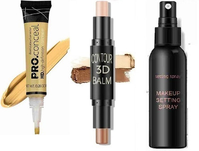 prikcy Makeup Kit Concealer( yellow) , Contour Highlight Stick & Fixer(3 Items in the set)