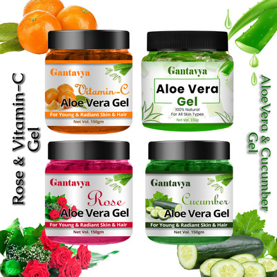 Gantavya Aloe Vera Gel,Vitamin C Aloe Vera,Rose Aloe Vera & Cucumber Aloe Vera Gel Combo(4 Items in the set)