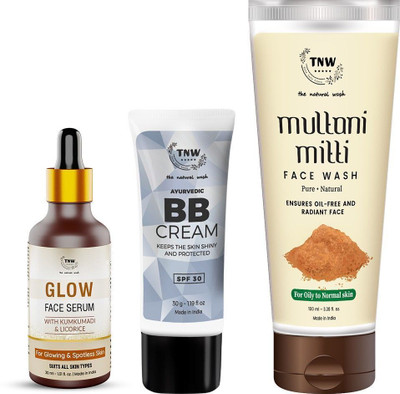 TNW - The Natural Wash Combo of 3 with Glow Face Serum, Multani Mitti Face Wash, BB Cream | For Glowing Skin & No Makeup Look with Medium Coverage(3 Items in the set)