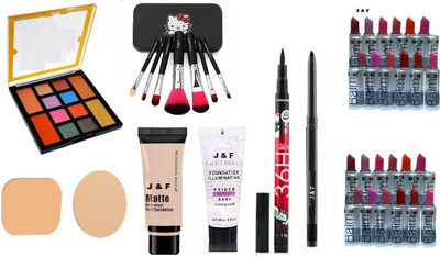 Zailie 12 color Eyeshadow With 2 in1 puff makeup brush Foundation Primer Eyeliner 36 H(37 Items in the set)