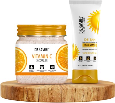 DR.RASHEL Vitamin C Scrub & DeTan Face Wash - Tan Removal, Acne, Scars, Glow, Radiant Skin(2 Items in the set)