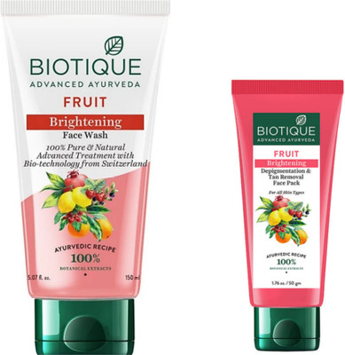 BIOTIQUE Fruit Face Wash 150 ML & Fruit Brightening Face Pack 50 ML(2 Items in the set)