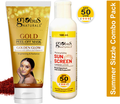 Globus Naturals Summer Sizzle Set - Sunscreen Lotion SPF 50++ 100 ml & Gold Peel Off Mask 100 gm(2 Items in the set)