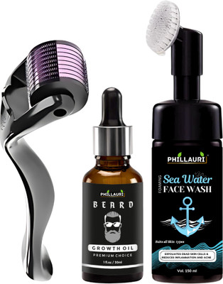 Phillauri Men's Care Combo (Derma Roller + Beard Growth Oil + Foaming Face Wash)(1 Items in the set)