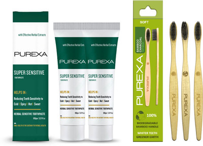 PUREXA Sensitive Herbal Toothpaste Three Bamboo Charcoal Toothbrush(2 Items in the set)