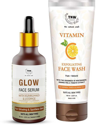 TNW - The Natural Wash Skincare Combo with Glow Face Serum and Vitamin C Exfoliating Face Wash | Makes Skin Tone Even & Reduces Tanning(2 Items in the set)