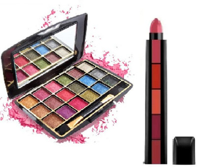 APPARA 18 Colors Multi Shades Mini Eye Shadow Palette with 5in1 Creamy Matte Red Edition Lipstick ( Pack of 1 items)(2 Items in the set)