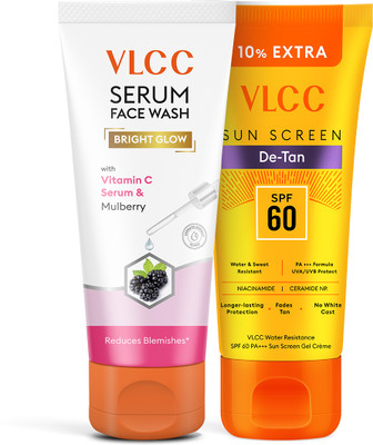 VLCC Vitamin C & Mulberry Face Wash 100g + SPF 60 Sunscreen 125g | Radiance & Protection(2 Items in the set)