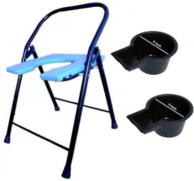 cutfine Combo of Folding Commode chair Black and 2 pot free Commode Chair(Blue, Black)