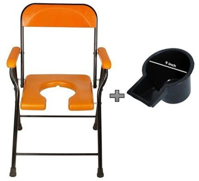 cutfine 3in1 Folding Portable Lightweight Padded 3-in-1 commode Shower chair for elderly Commode Chair(Orange)
