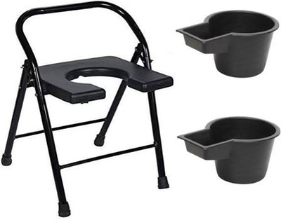 cutfine Combo of Folding Commode chair Black and 2 pot free Commode Chair(Black)